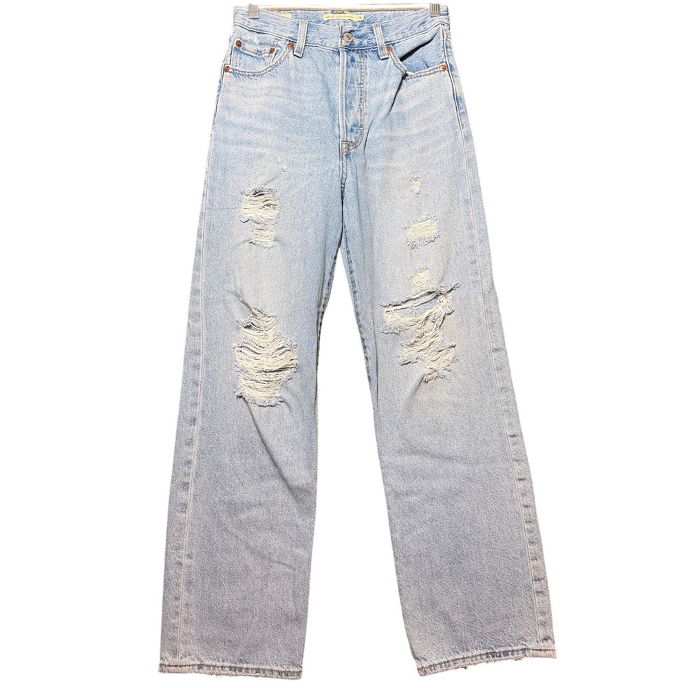 Levi's Ribcage Straight Ankle Women 26 Light Wash Distressed High Rise Jeans